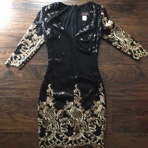 NWOT Black & Gold Victorian Sequin Dress